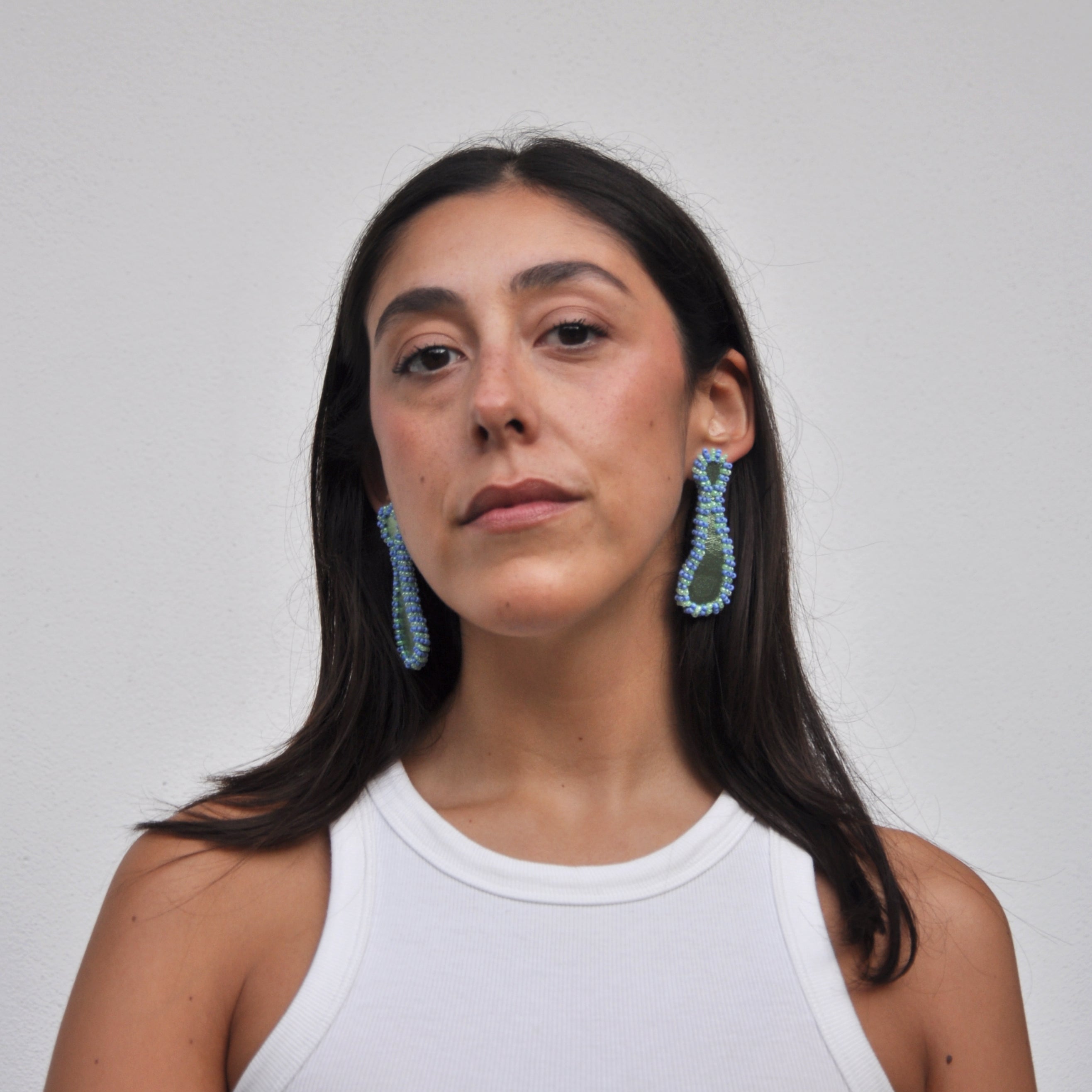 GOCCIA verde metallizzato BI giada-azzurro