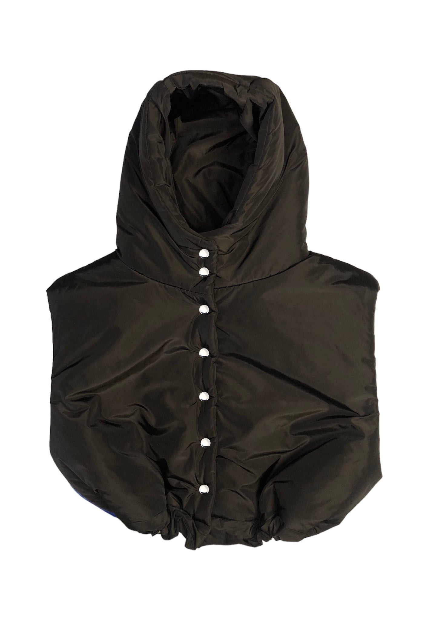 Leather Puffy Hooded Vest