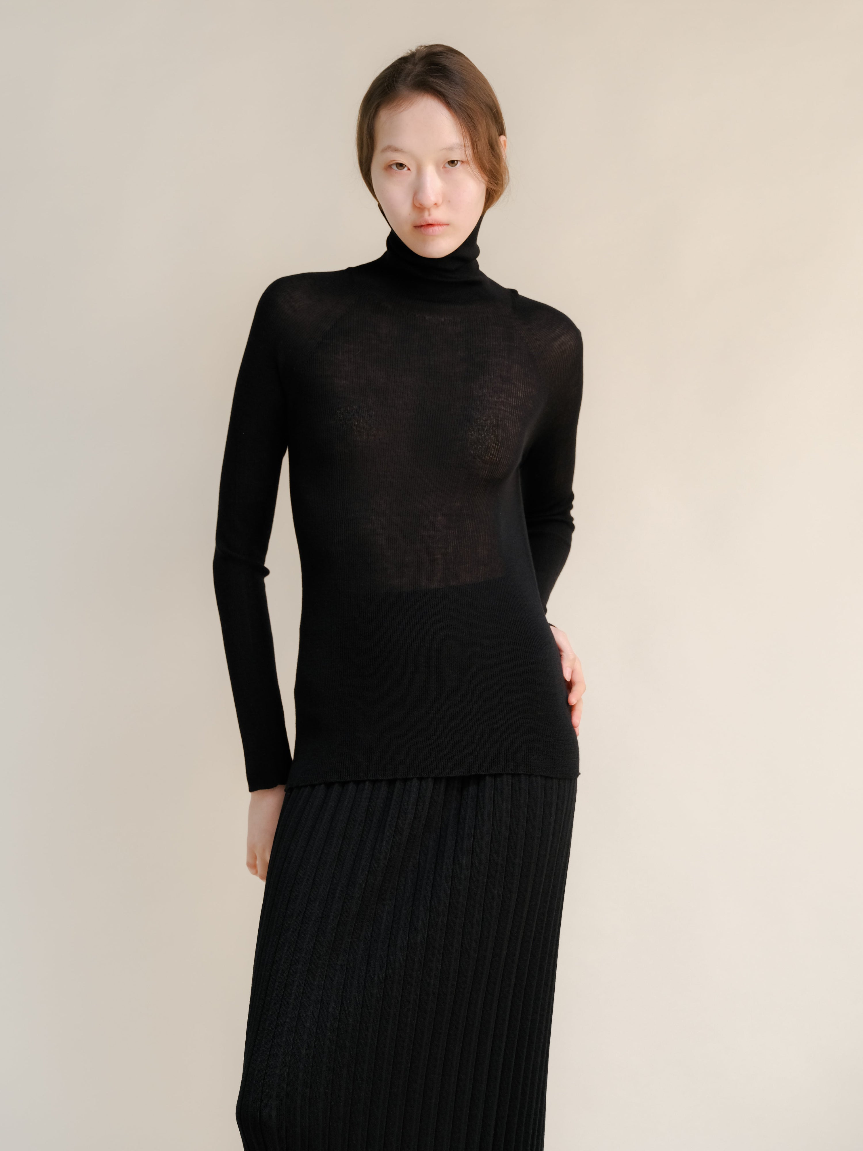 Extra Fine Merino Wool Ribbed Turtleneck (3D-Knit)