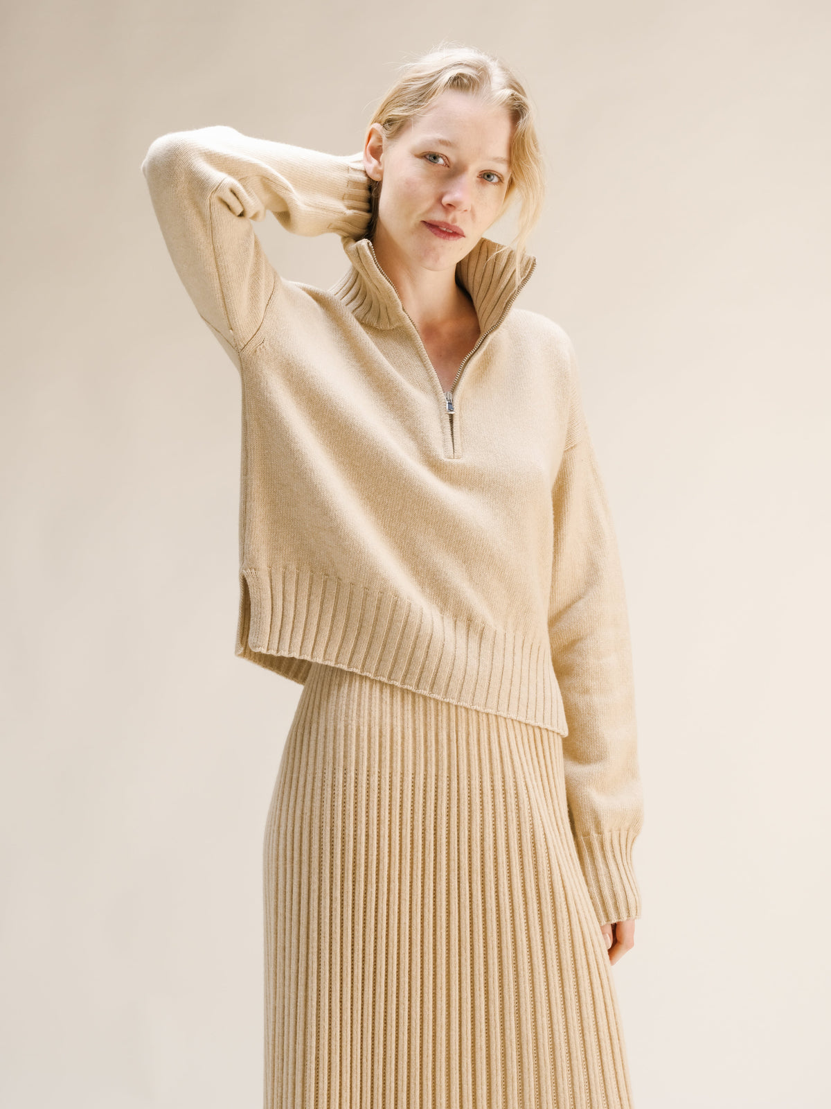 Maglione a collo alto in misto cashmere con cerniera