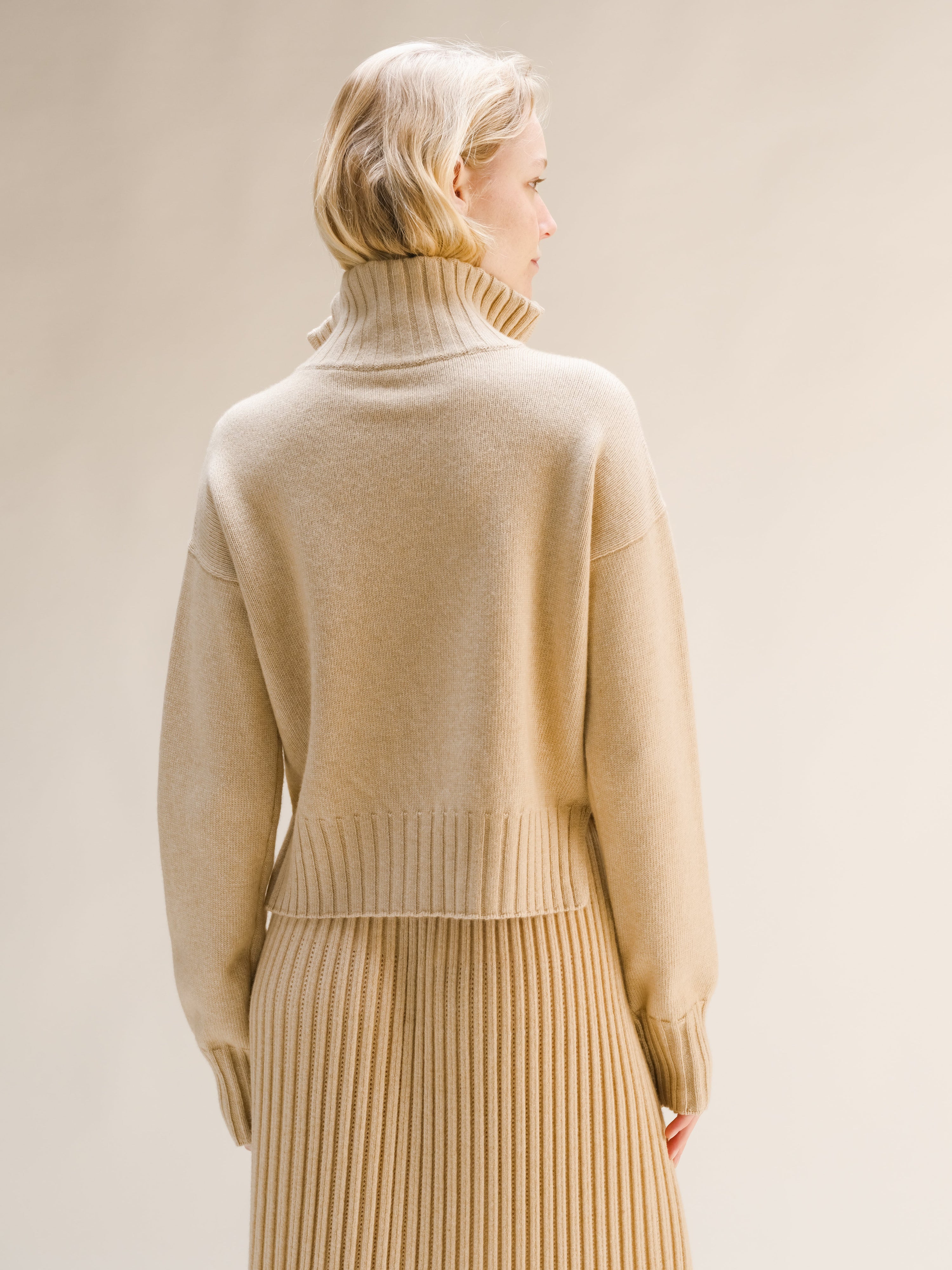 Cashmere Mix High Neck Sweater with Zip