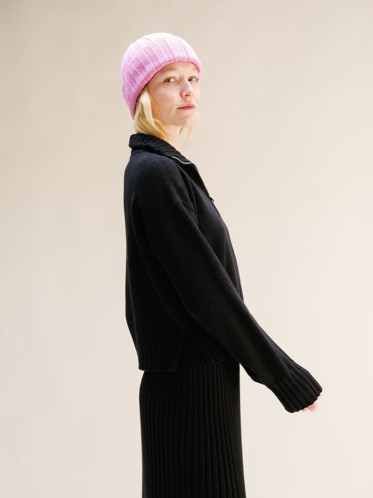 Cashmere Mix High Neck Sweater with Zip