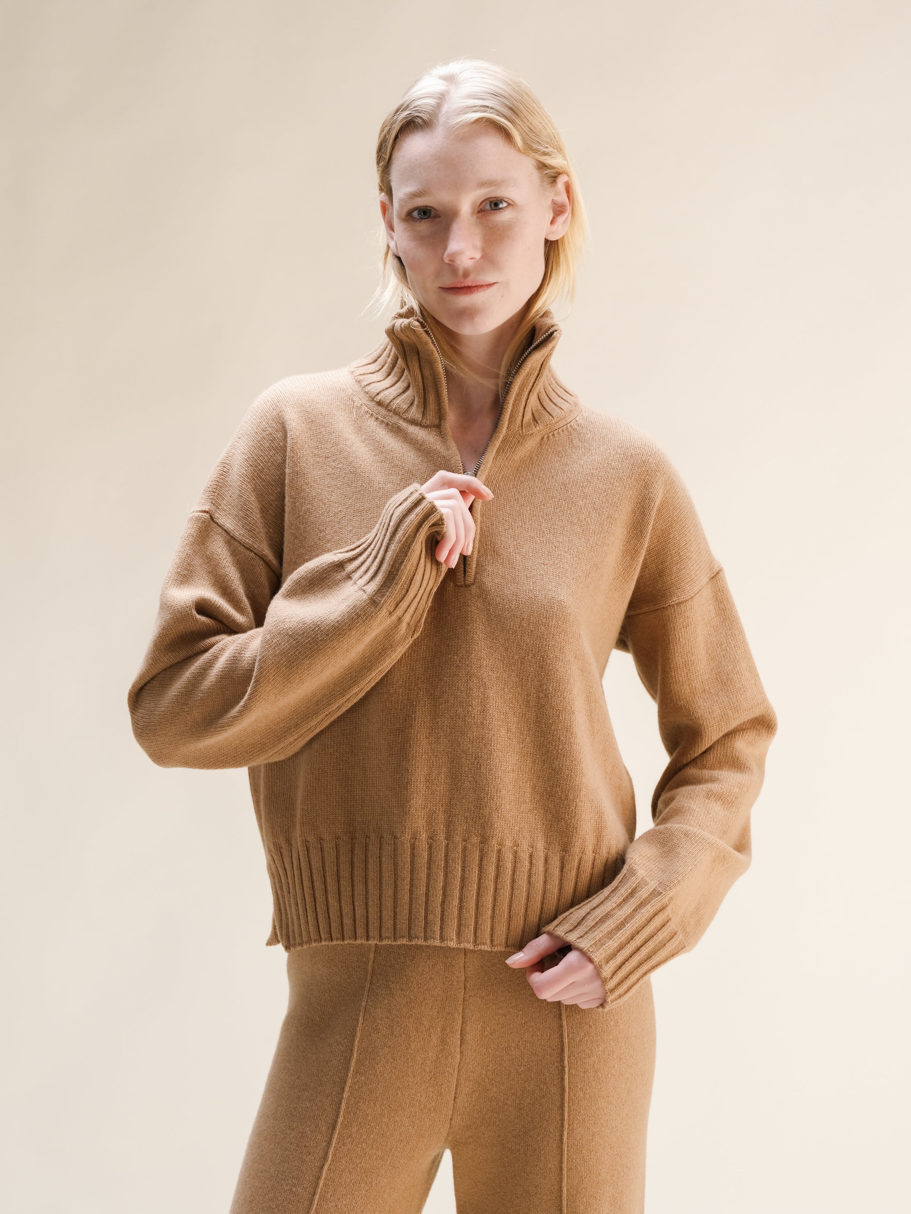 Cashmere Mix High Neck Sweater with Zip