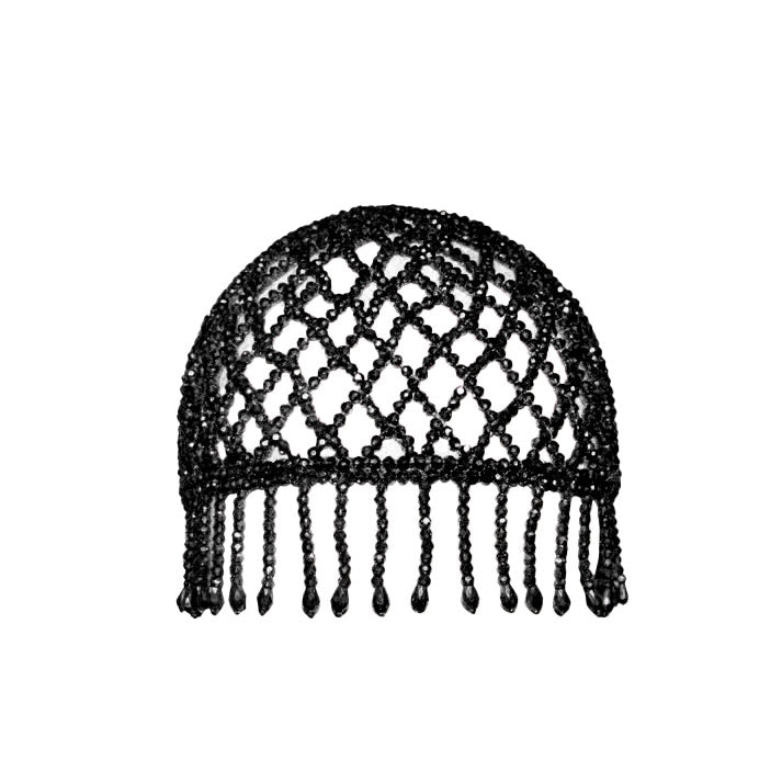 Beaded Bathing Cap Fringes Black