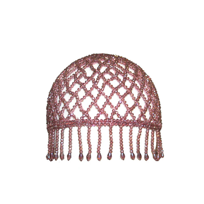 Beaded Bathing Cap Fringes Dusty Pink