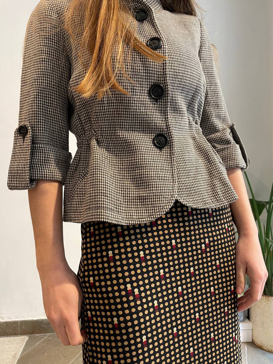 Moschino Houndstooth pattern stand collar jacket
