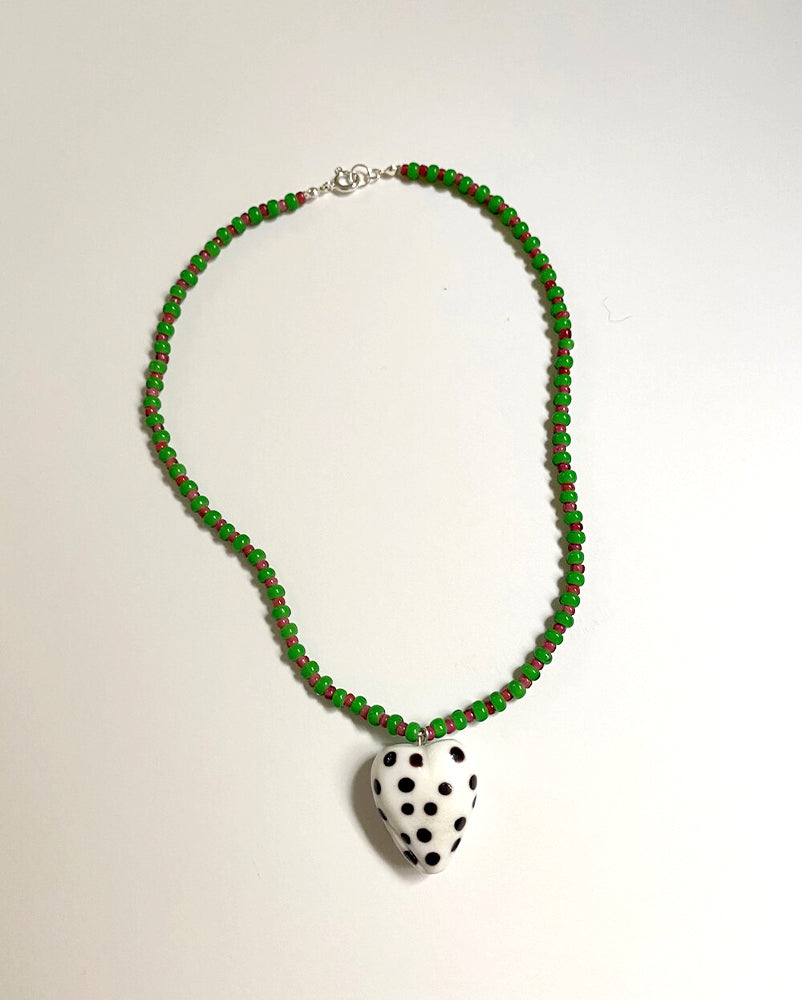 POLKA HEART NECKLACE PINK/GREEN